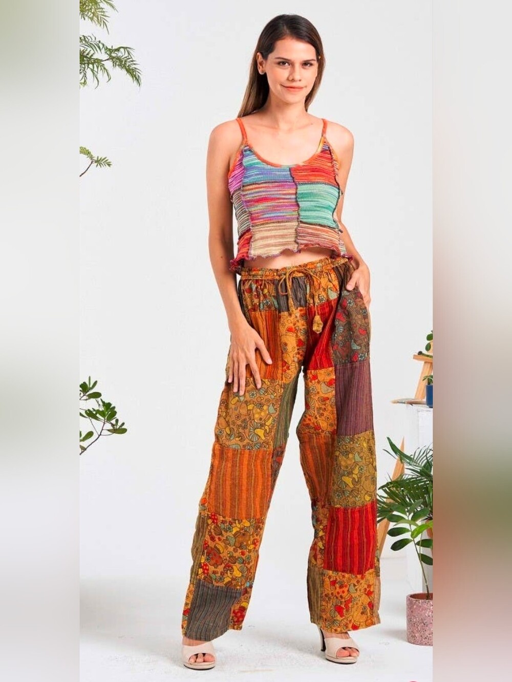 Kathmandu Imports 100% Cotton Mushroom Patchwork Pant size S/M